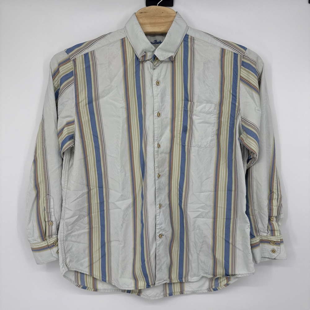 Tommy Bahama Hawaiian Embroidered Striped Multicolor Long Sleeve Silk Men's XL